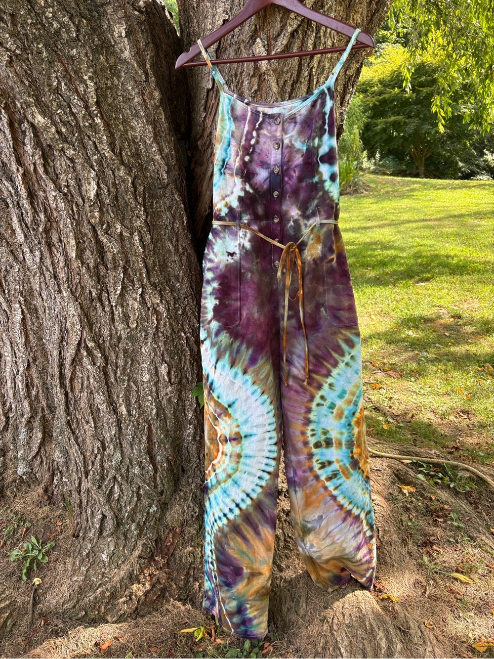 Tie-Dye Scoop-Neck Jumpsuit in Purple & Brown - Lightweight Women's Romper